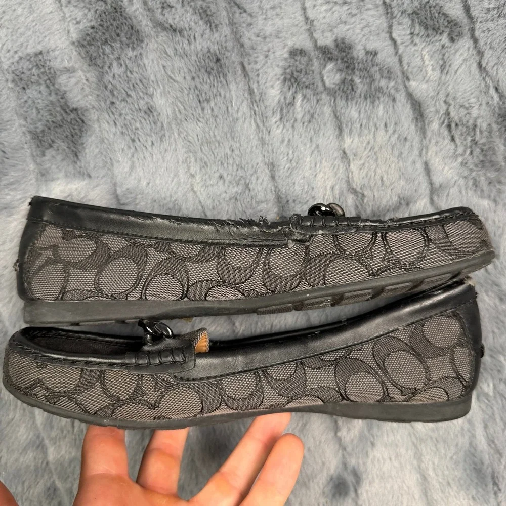 Coach Olive Loafers Womens 7.5B Black Signature Jacquard Driver Moc Toe Shoes